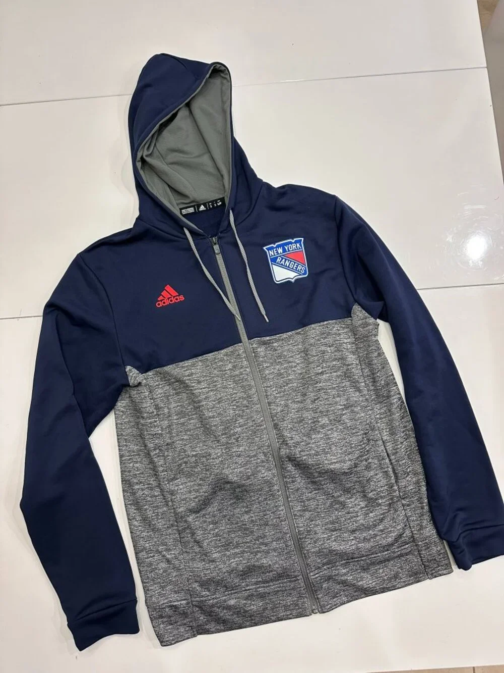 Adidas NHL New York Rangers Colorblock Full Zip Hoodie Blue Gray Men S